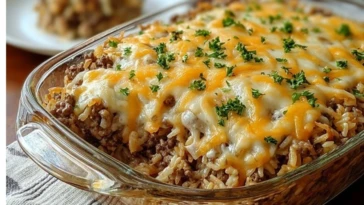 French Onion Ground Beef Rice Casserole