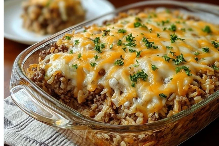 French Onion Ground Beef Rice Casserole