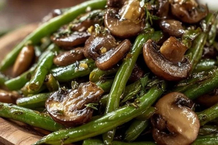 Garlic Butter Sautéed Green Beans and Mushrooms