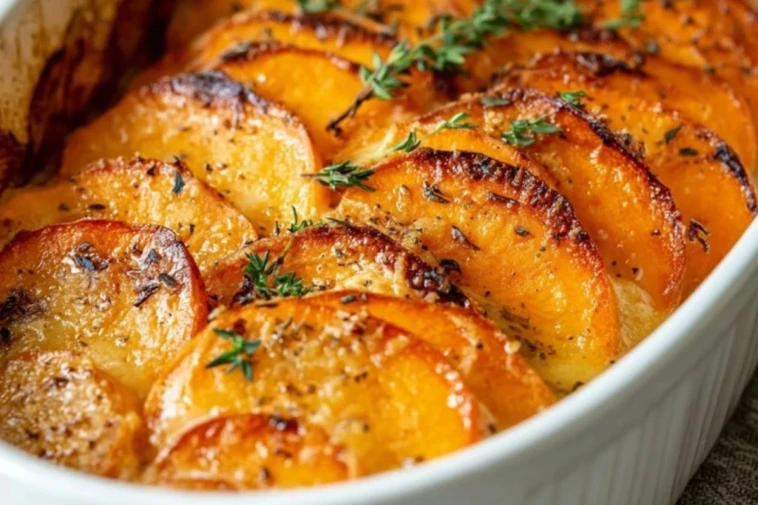 Garlic Scalloped Sweet Potatoes