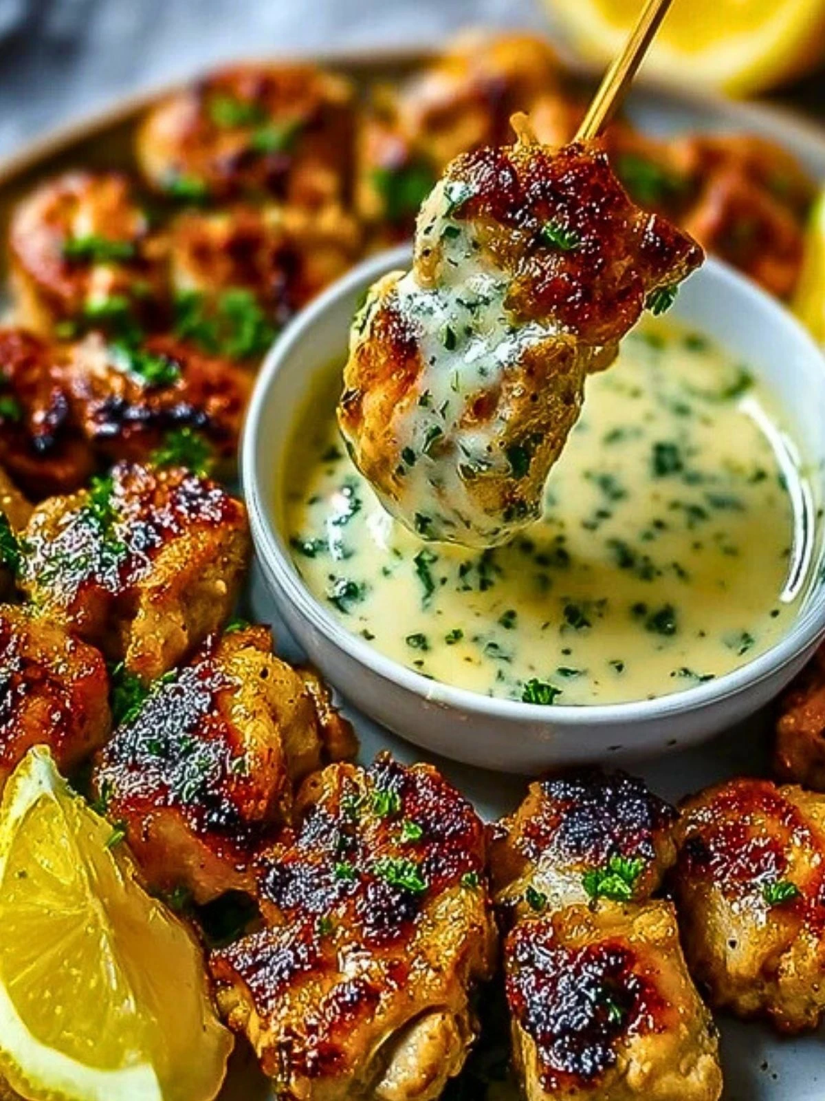 Grilled Chicken Bites with Creamy Garlic Sauce (1)
