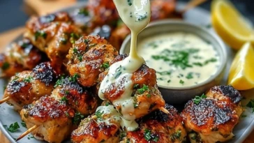 Grilled Chicken Bites with Creamy Garlic Sauce