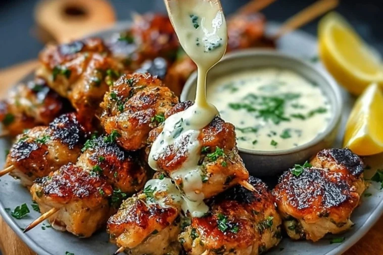 Grilled Chicken Bites with Creamy Garlic Sauce