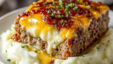 Meatloaf with Mashed Potatoes and Cheese