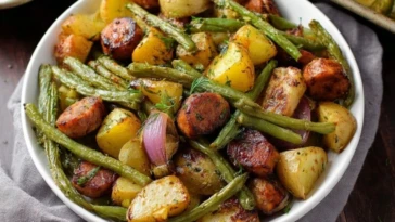 One Pan Sausage Green Beans and Potatoes
