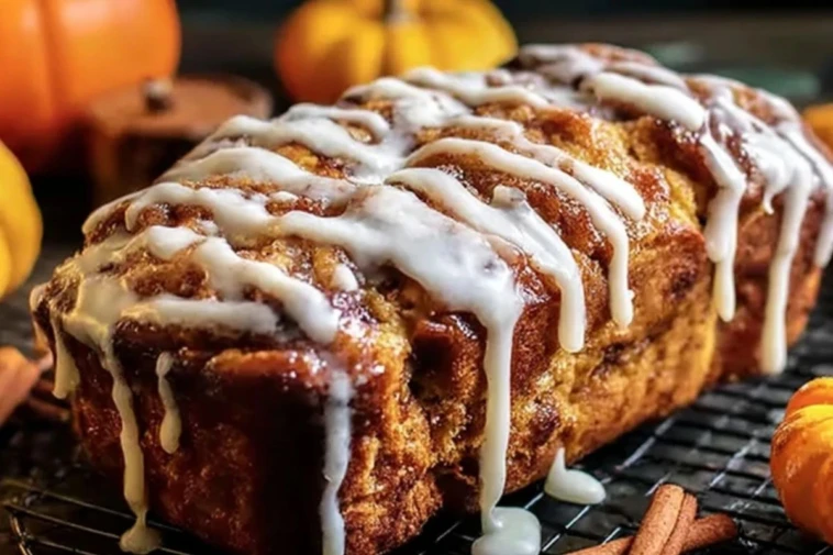 Cinnamon Roll Pumpkin Bread with Cream Cheese Glaze