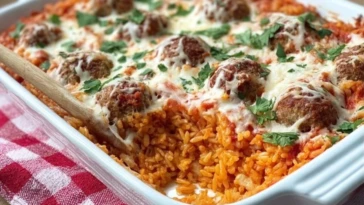 Easy Cheesy Meatball & Rice Dinner Casserole