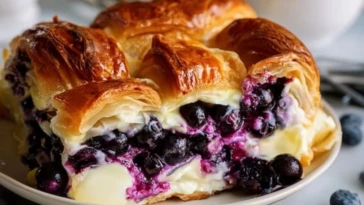 Blueberry Cream Cheese Croissant Casserole