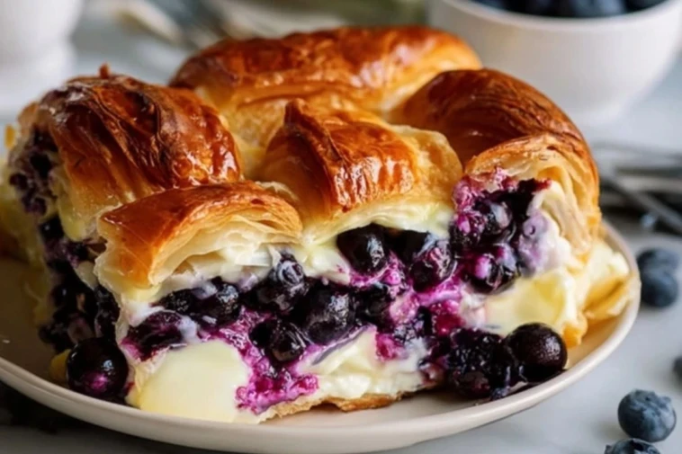 Blueberry Cream Cheese Croissant Casserole