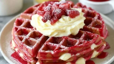 Strawberry Cheesecake Stuffed Waffles