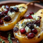 Baked Pears with Feta, Honey & Cranberries
