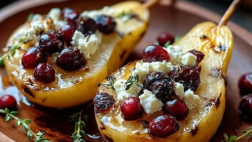 Baked Pears with Feta, Honey & Cranberries