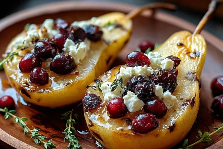 Baked Pears with Feta, Honey & Cranberries