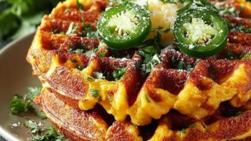 Spicy Cheddar Jalapeño Cornbread Waffles