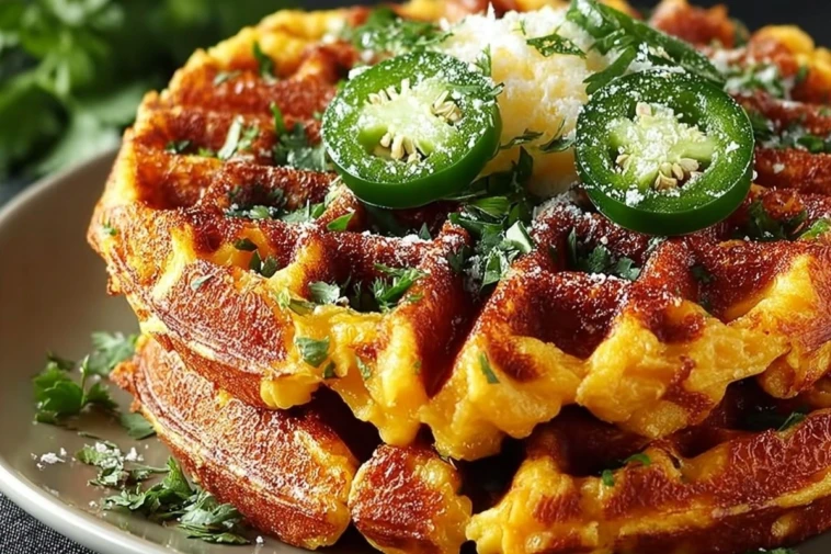 Spicy Cheddar Jalapeño Cornbread Waffles