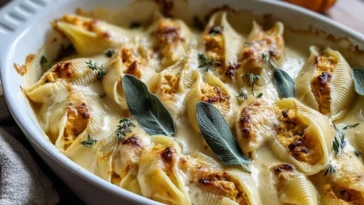 Pumpkin Gouda Stuffed Shells With Brown Butter Sage Alfredo Sauce