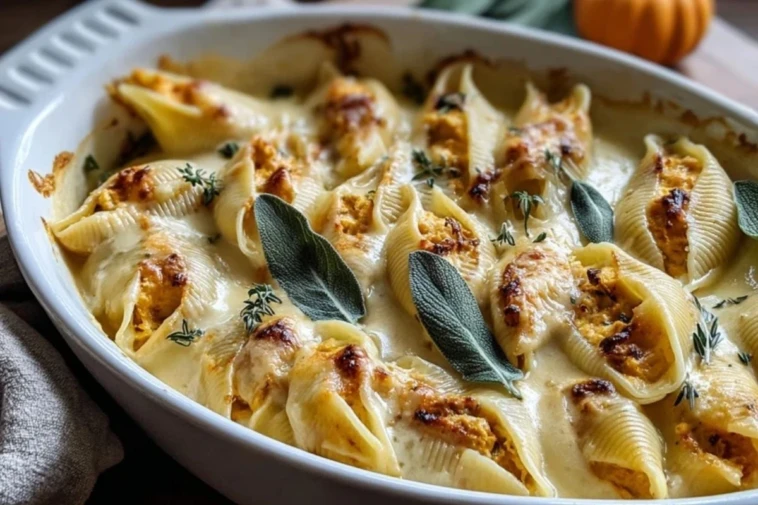 Pumpkin Gouda Stuffed Shells With Brown Butter Sage Alfredo Sauce