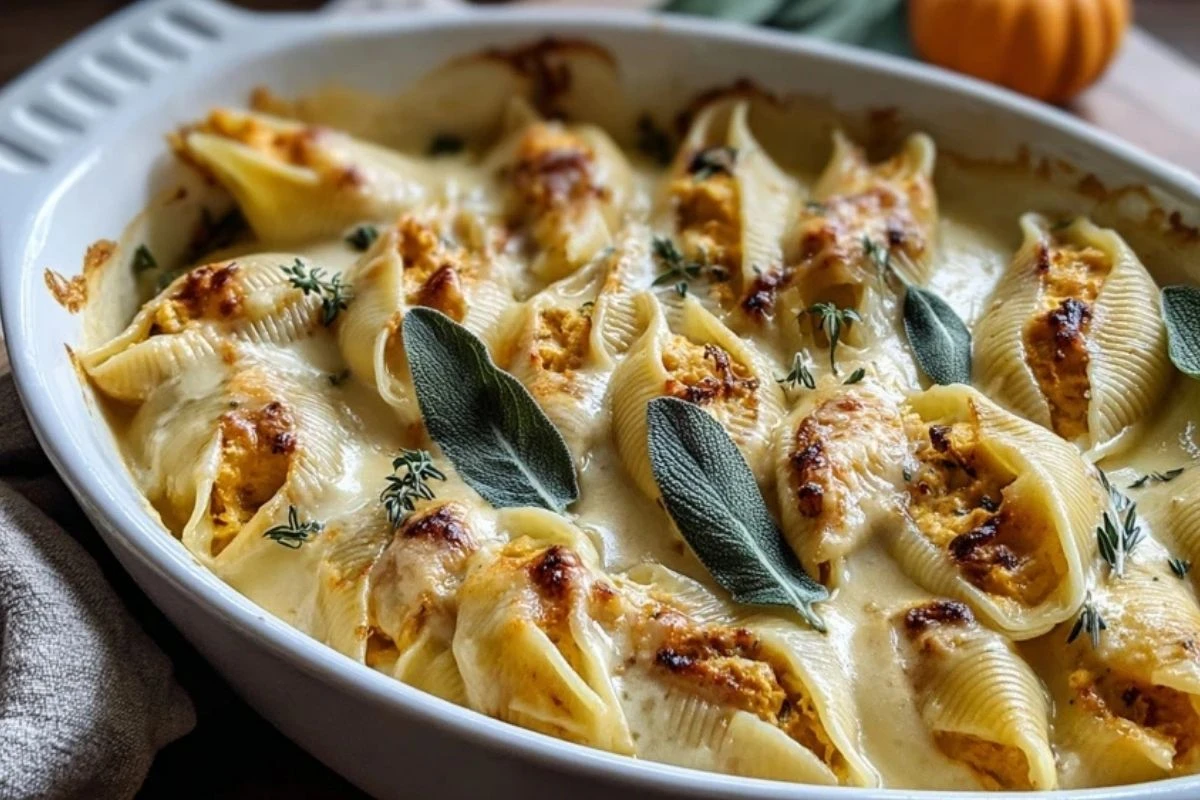 Pumpkin Gouda Stuffed Shells With Brown Butter Sage Alfredo Sauce