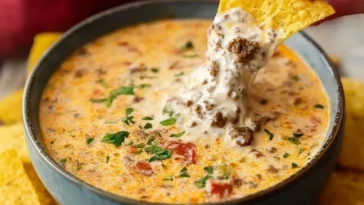 Melty Rotel Dip With Ground Beef And Sour Cream