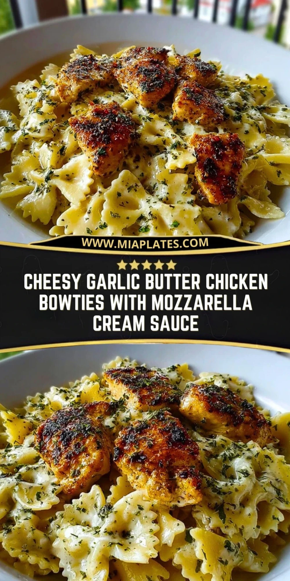 Cheesy Garlic Butter Chicken Bowties with Mozzarella Cream Sauce (2)