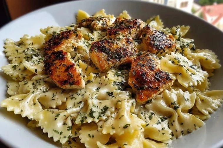 Cheesy Garlic Butter Chicken Bowties with Mozzarella Cream Sauce