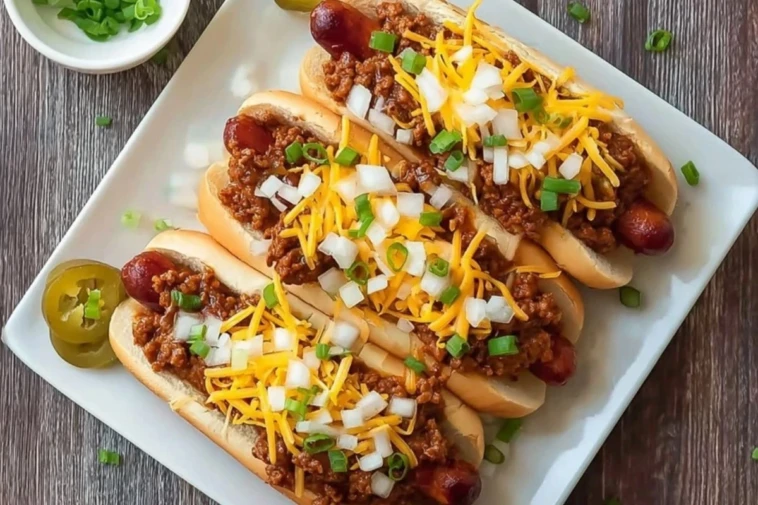 Loaded Crockpot Chili Cheese Dogs