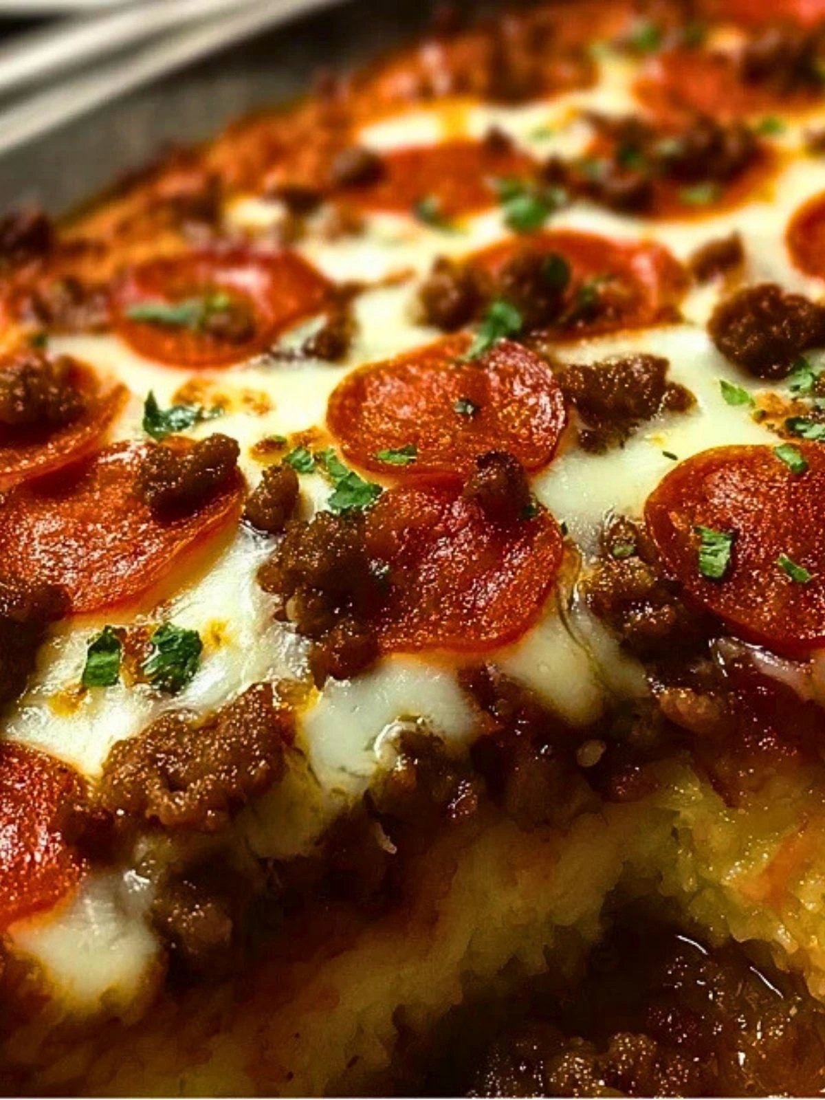 Deep Hamburger Sausage Pepperoni Bake (1)