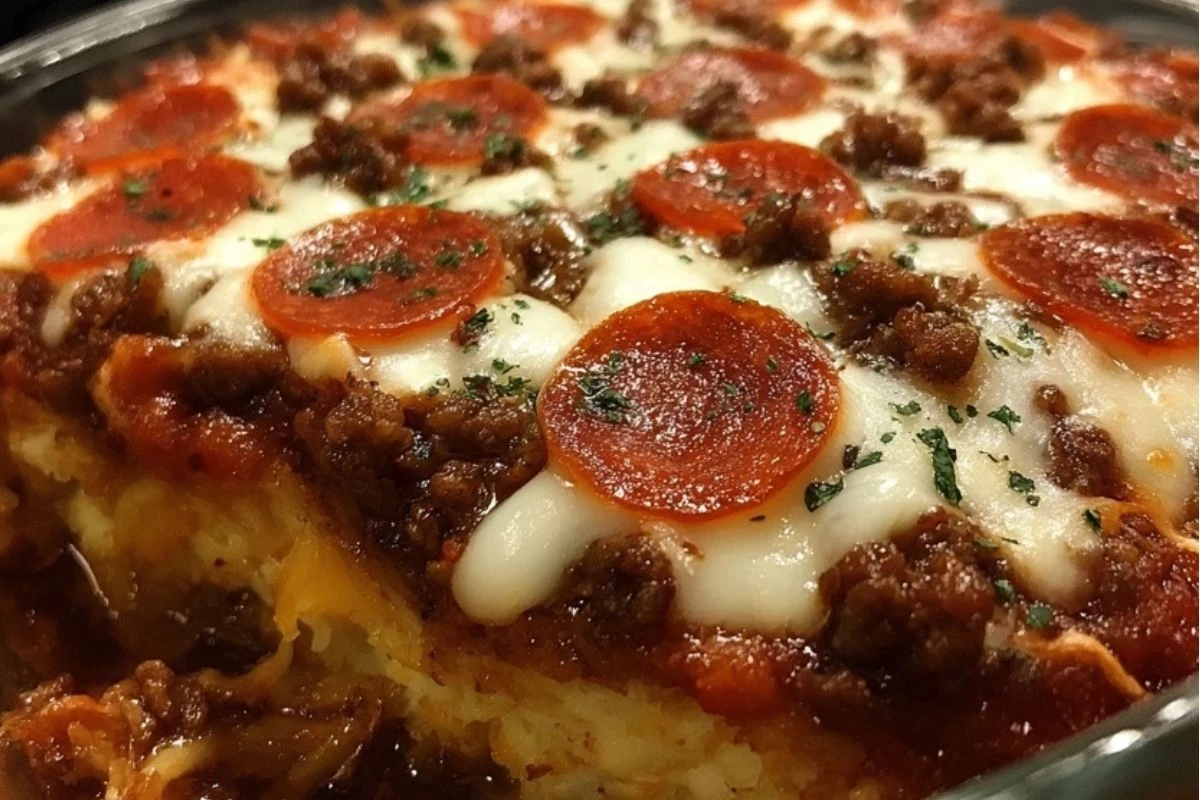 Deep Hamburger Sausage Pepperoni Bake