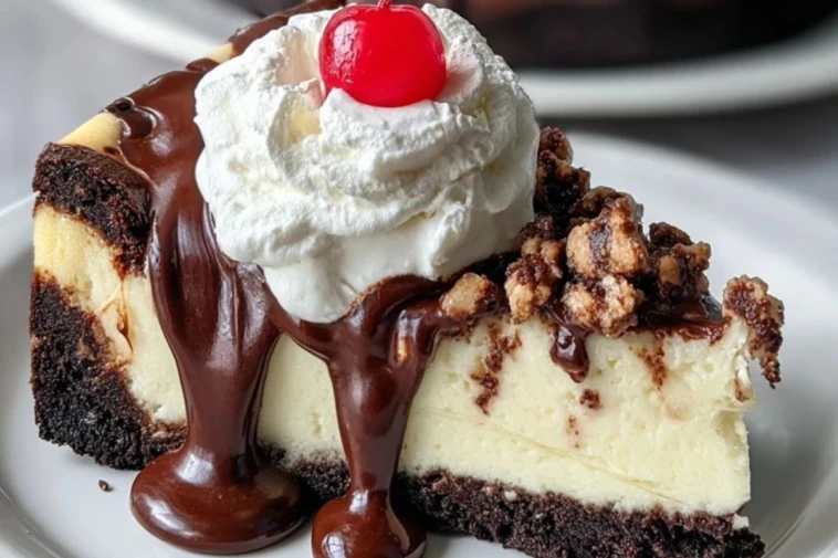 Heavenly Hot Fudge Sundae Brownie Cheesecake