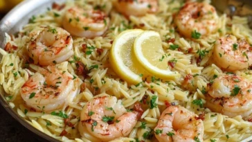 Lemon Garlic Shrimp Orzo
