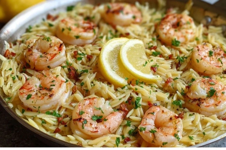 Lemon Garlic Shrimp Orzo