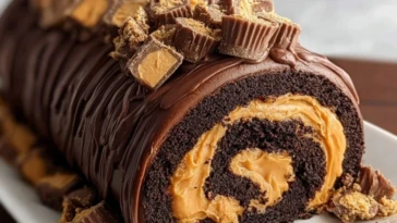 Peanut Butter Cup Chocolate Roll Cake