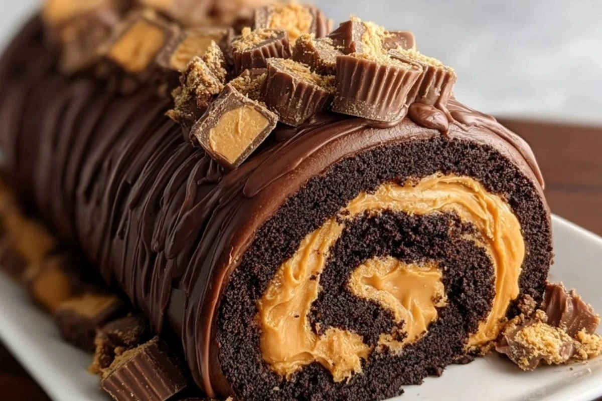 Peanut Butter Cup Chocolate Roll Cake