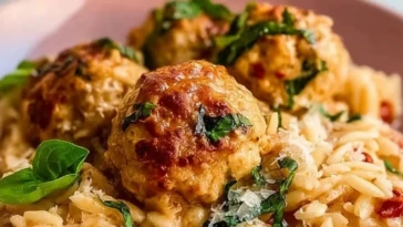 Juicy Marry Me Chicken Meatballs Orzo