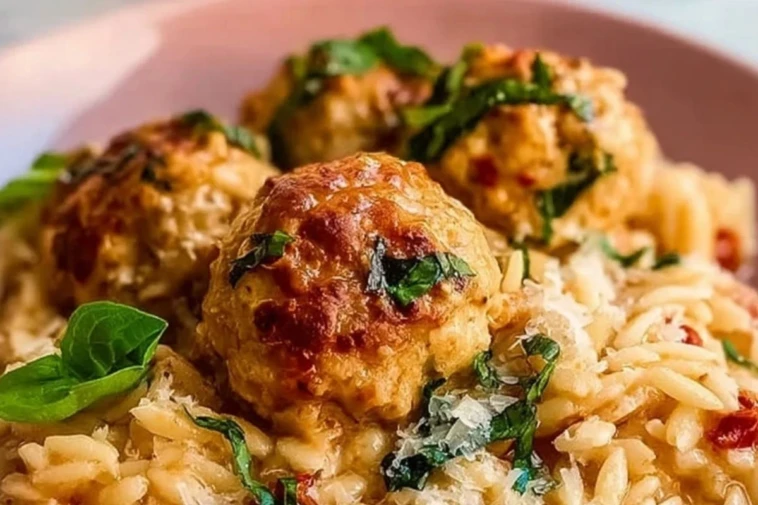 Juicy Marry Me Chicken Meatballs Orzo