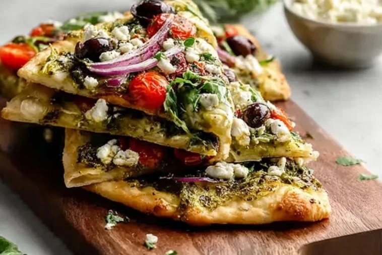 Pesto Mediterranean Flatbread Pizza