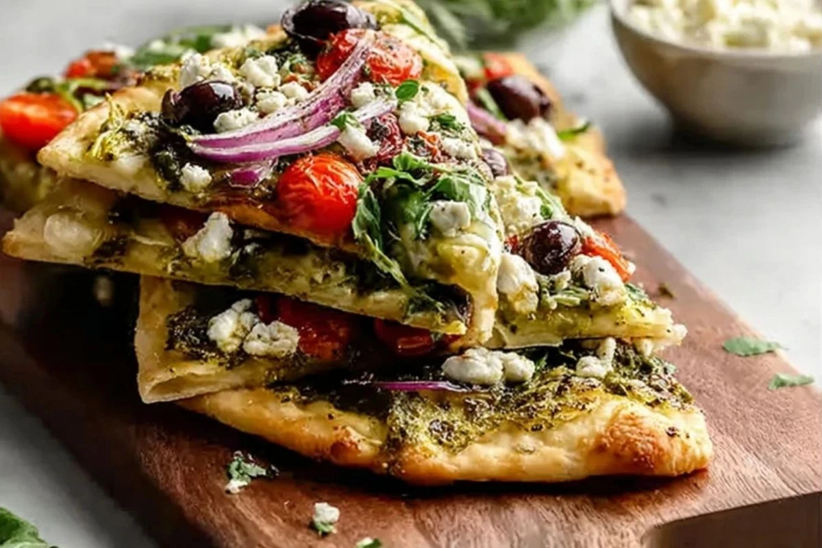 Pesto Mediterranean Flatbread Pizza