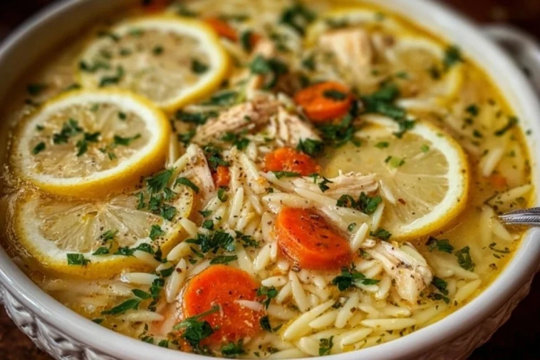 Greek Inspired Lemon Chicken Orzo Soup
