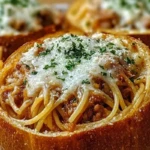 Spaghetti Garlic Bread Bowls