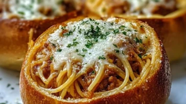 Spaghetti Garlic Bread Bowls