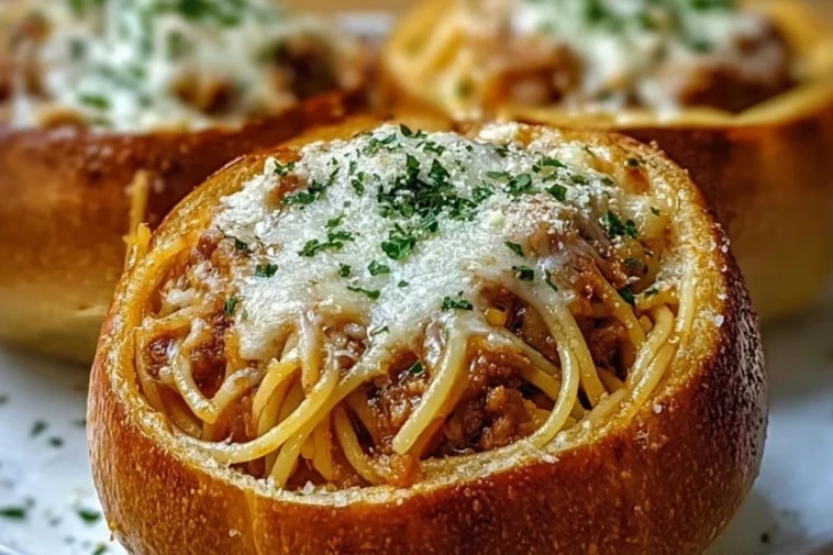 Spaghetti Garlic Bread Bowls