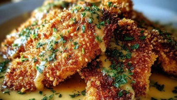 Crispy Parmesan Chicken with a Rich Garlic Sauce