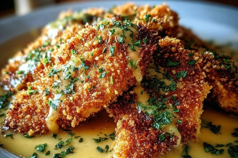 Crispy Parmesan Chicken with a Rich Garlic Sauce
