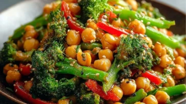 Chickpea Broccoli Stir Fry with Garlic Sauce