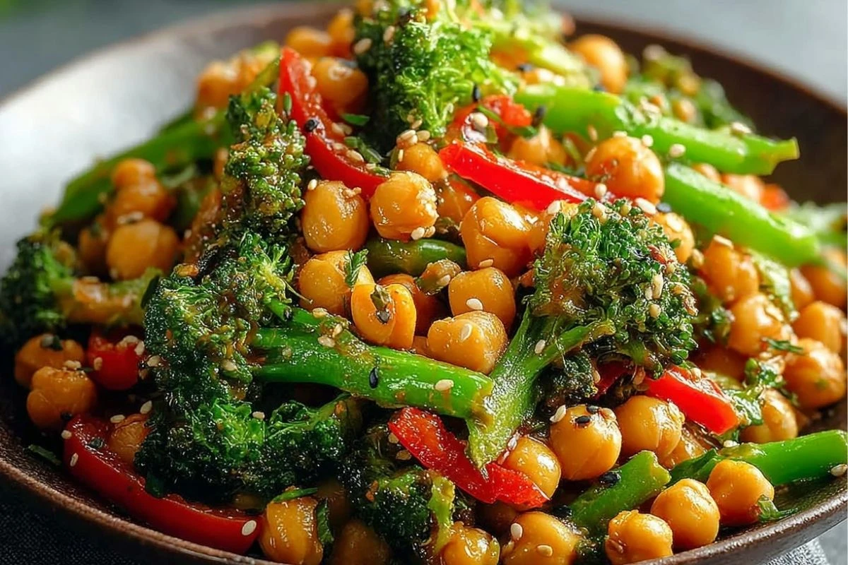 Chickpea Broccoli Stir Fry with Garlic Sauce