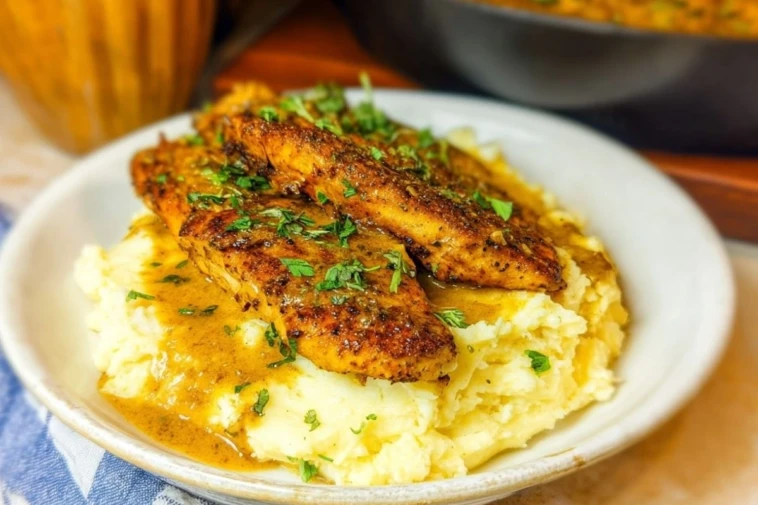 Saucy Herb and Garlic Chicken Skillet with Mashed Potatoes
