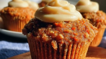 Moist Carrot Cake Muffins with Cream Cheese Topping
