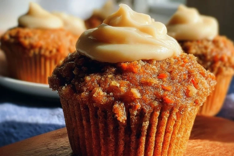 Moist Carrot Cake Muffins with Cream Cheese Topping